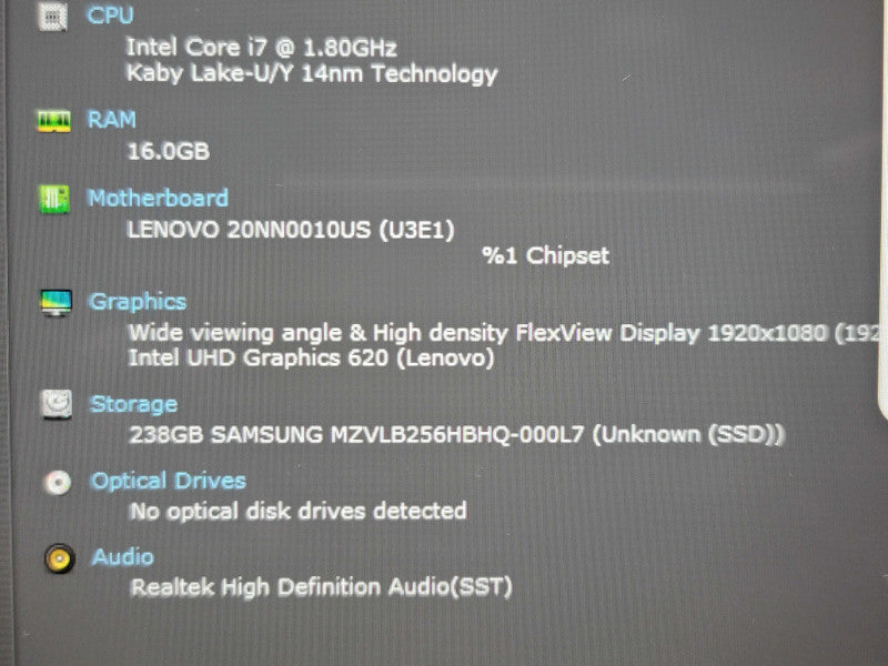 Lenovo ThinkPad X390 Yoga i7-8565U 16GB RAM 256GB SSD READ  Qβ Lap200