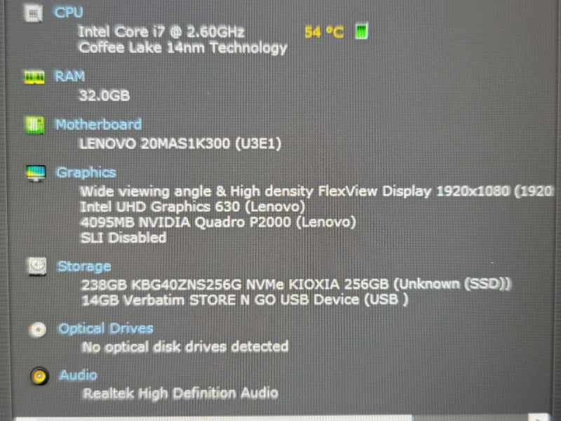 Lenovo ThinkPad P52 i7-8850H 32GB DDR4 Quadro P2000 256GB SSD  β Lap200