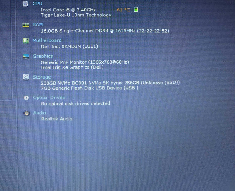 Dell Latitude 3520 Core i5-1135G7@2.4GHz 16GB RAM 256GB SSD READ  Lap200