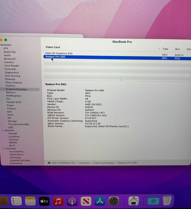 Apple MacBook Pro 15" 2017 i7-7820HQ Radeon Pro 560 16GB RAM  512SSD READ!