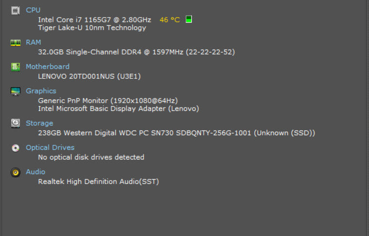 Lenovo ThinkPad E15 Gen 2, i7-1165G7, 32GB DDR4, 256 NVMe, No PWR  Lap200