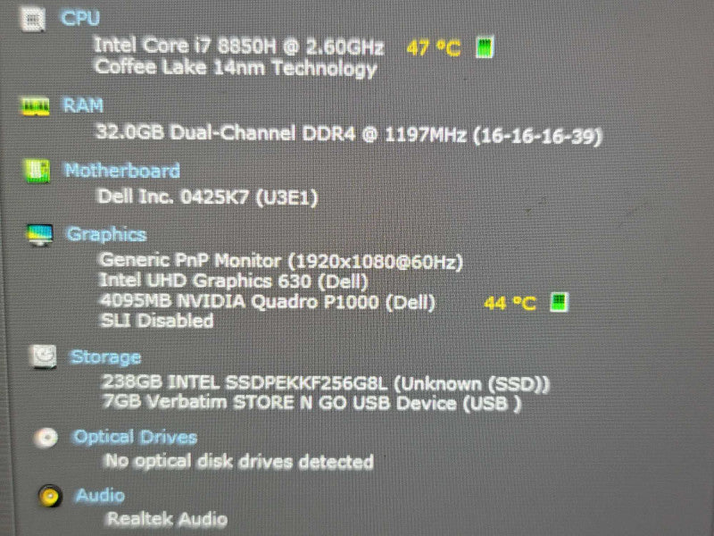 Dell Precision 7530 i7-8850H 32GB DDR4 Quadro P1000 256GB SSD READ! β Lap200