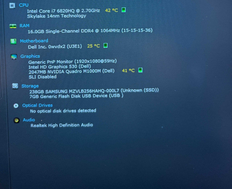 Dell Precision 5510 i7-6820HQ QUADRO M1000M 2GB GPU 16GB RAM 256GB SSD  Lap200