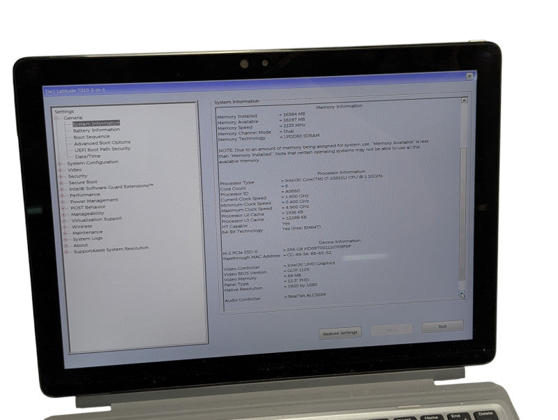 DELL Latitude 7210 2-in-1 Intel Core i7-10810U 16GB RAM & 256GB NVMe  - Lap200
