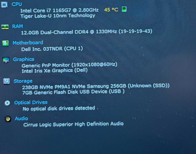 Dell Inspiron 3501 Core i7-1165G7@2.8GHz 12GB RAM 256GB SSD READ  Lap200