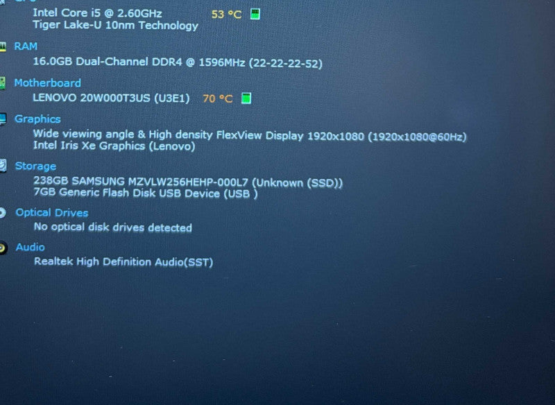 Lenovo ThinkPad Gen 2 Core i5-1145G7@2.6GHz 16GB RAM 256 GB SSD    Lap200