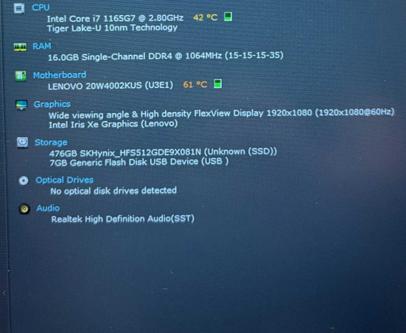 Lenovo ThinkPad T15 Gen 2 Core i7-1165G7@2.8GHz 16GB RAM 256GBSSD READ  Lap200