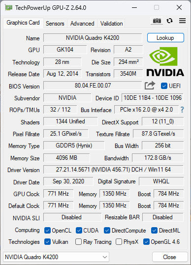 NVIDIA Quadro K4200 4GB GDDR5 Graphics Card | 2xDP 1xDVI