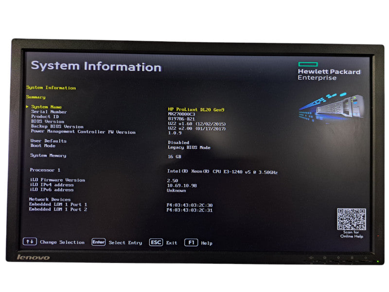 HP DL20 Gen9 1U 4x 2.5" | Xeon E3-1240 v5 @3.50GHz, 16GB DDR4, H240 HBA