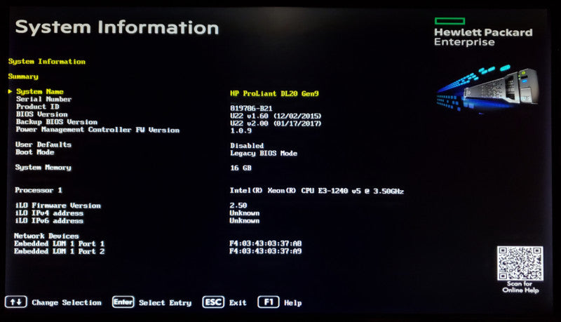 HP DL20 Gen9 1x Xeon E3-1240 v5 16GB RAM H240 - No HDD