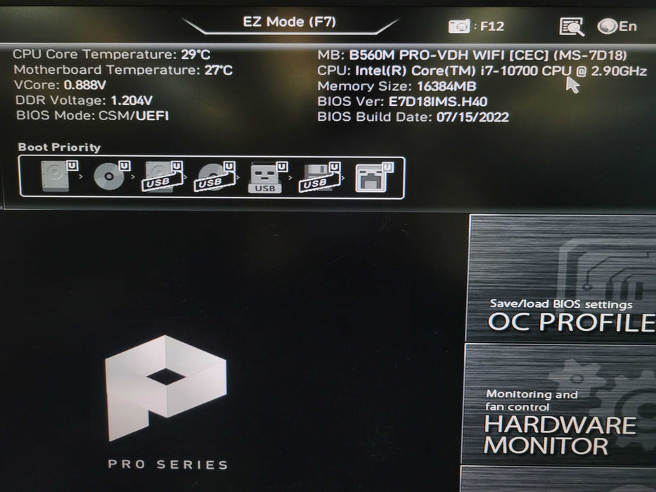 Intel Core i7-10700 MSI B560M PRO-VDH WIFI 16GB DDR4 %