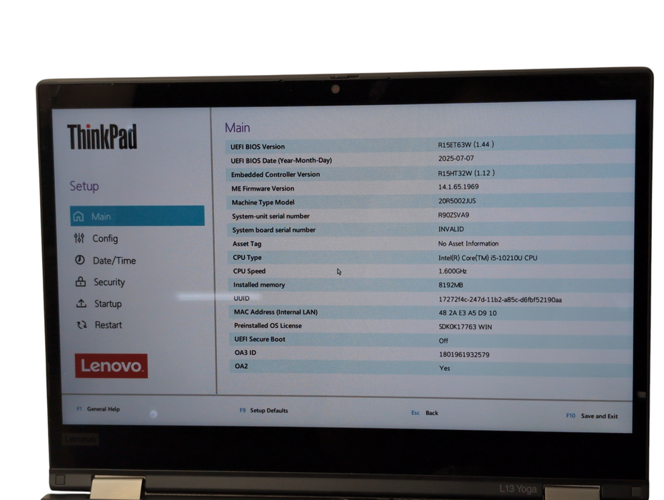 Lenovo L13 Yoga Intel Core i5-10210U 8GB RAM 256GB NVMe SSD  - Lap200