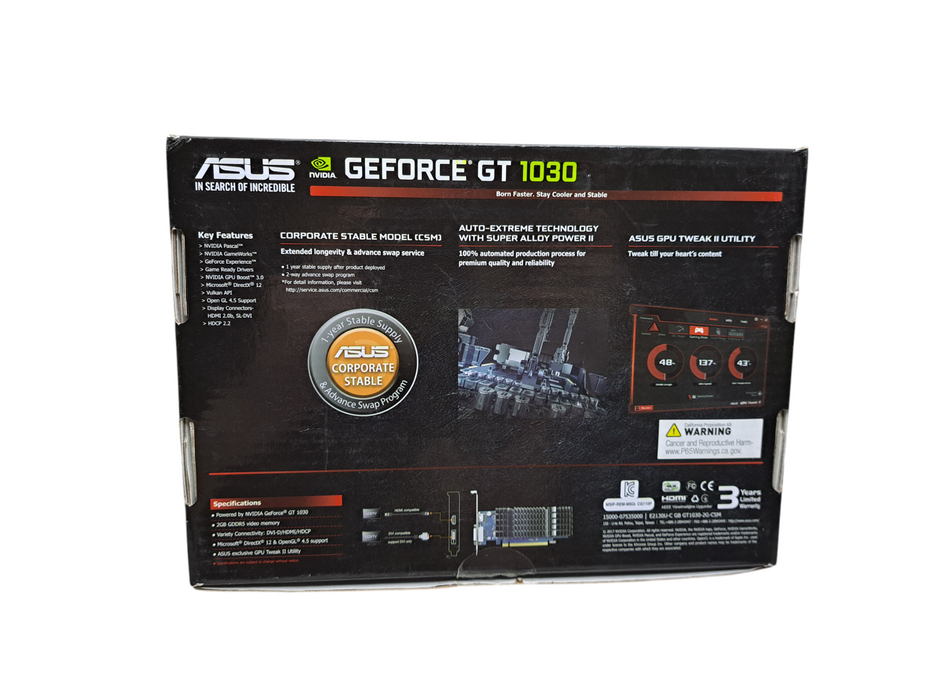 ASUS GT 1030 2GB GDDR5 CSM Silent Graphics Card LP/HP | New Open Box