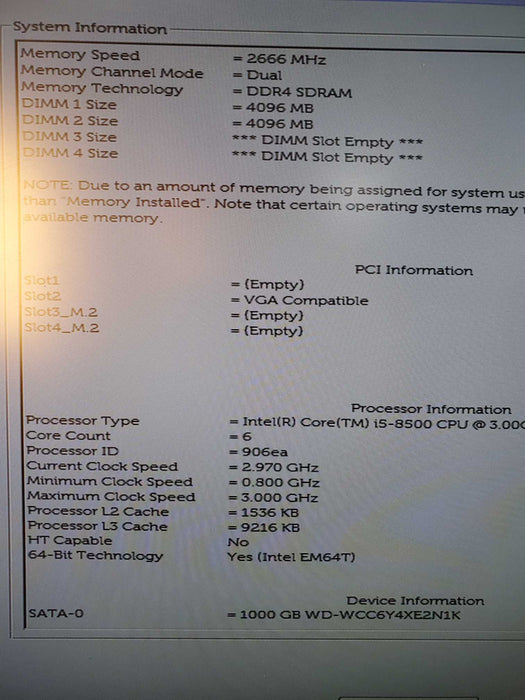 Dell Optiplex 5060 Desktop i5-8500@3.00GHz 8GB Ram 1TB HDD NO OS