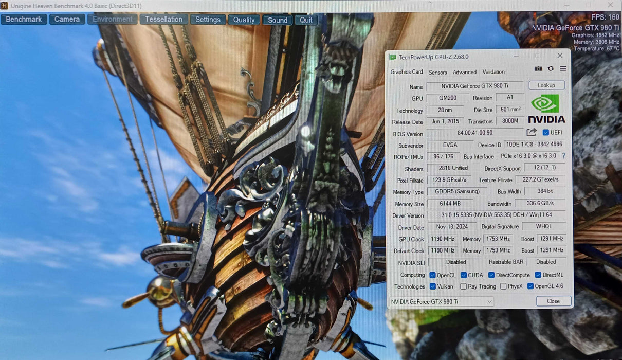 EVGA NVIDIA GeForce GTX 980Ti 6GB GPU 3xDP 1xHDMI 1xDVI