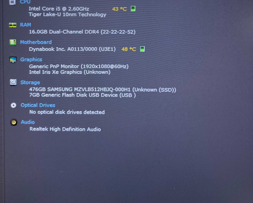 DynaBook TECRA A40 TOUCH Core i5-1145G7@2.6GHz vPRO 16GB RAM 512GB SSD Q Lap200