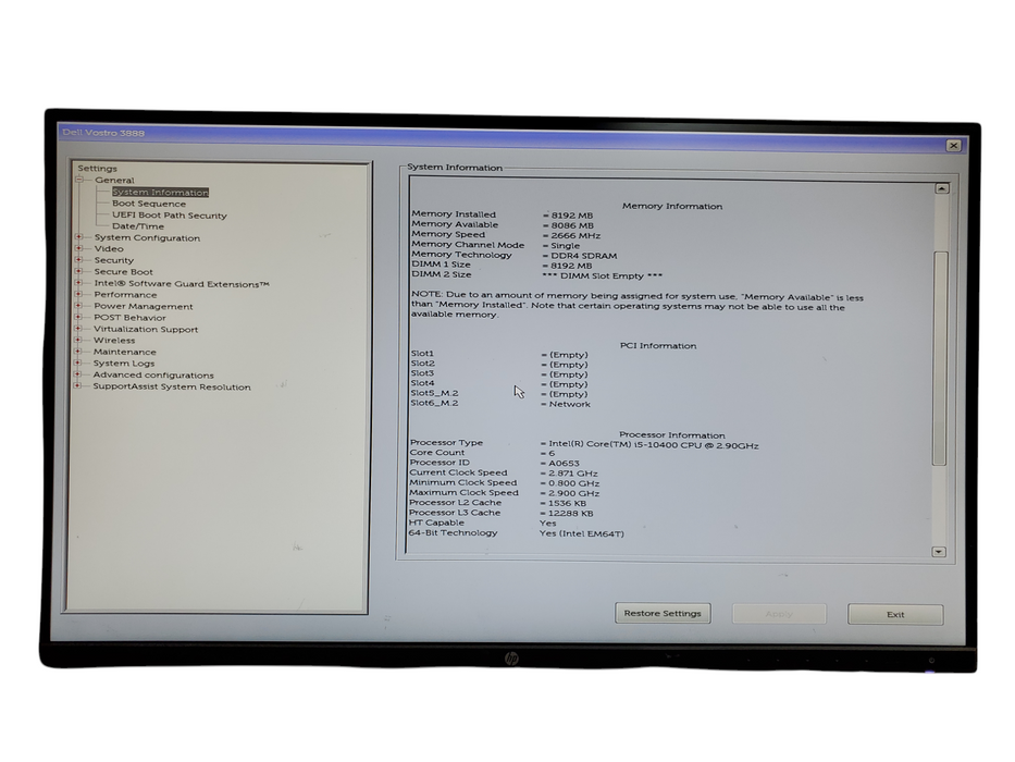 Dell Vostro 3888 Desktop Core i5-10400@2.90GHz 8GB DDR4 - No HDD