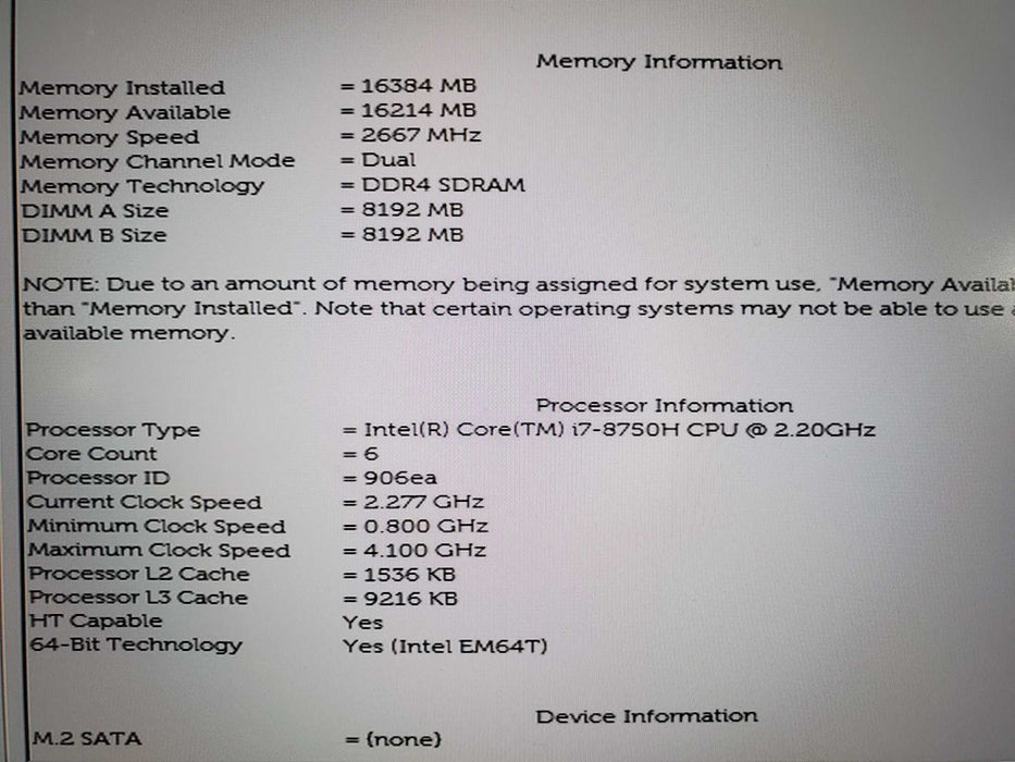 Dell XPS P56F Core i7-8750H@2.20GHz 16GB RAM 500GB SSD  Lap200