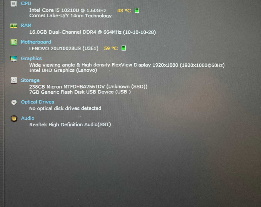 Lenovo ThinkPad L14 Gen 1 Core i5-10210U@1.60GHz 16GB RAM 256GB SSD  Lap200