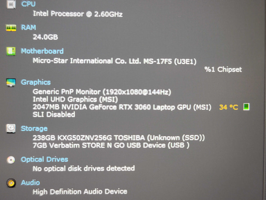 MSI GF75 Thin i7-10750H 32GB DDR4 RTX 3060 256GB NVMe β Lap200