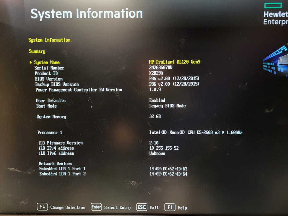 HP ProLiant DL120 Gen9 | Xeon E5-2603 v3 | 32GB DDR4 | No HDD/RAID |  $