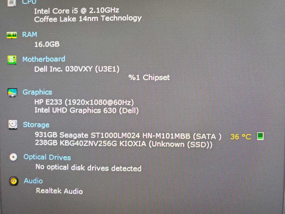 Dell Optiplex 5060 Desktop i5-8500@3.00GHz 8GB Ram 1TB HDD NO OS