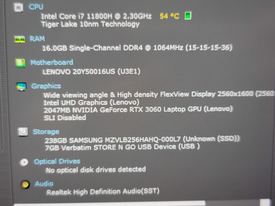 Lenovo ThinkPad X1 Extreme Gen4 i7-11800H 16GB RAM RTX 3060 256GB SSD READ  β Lap200