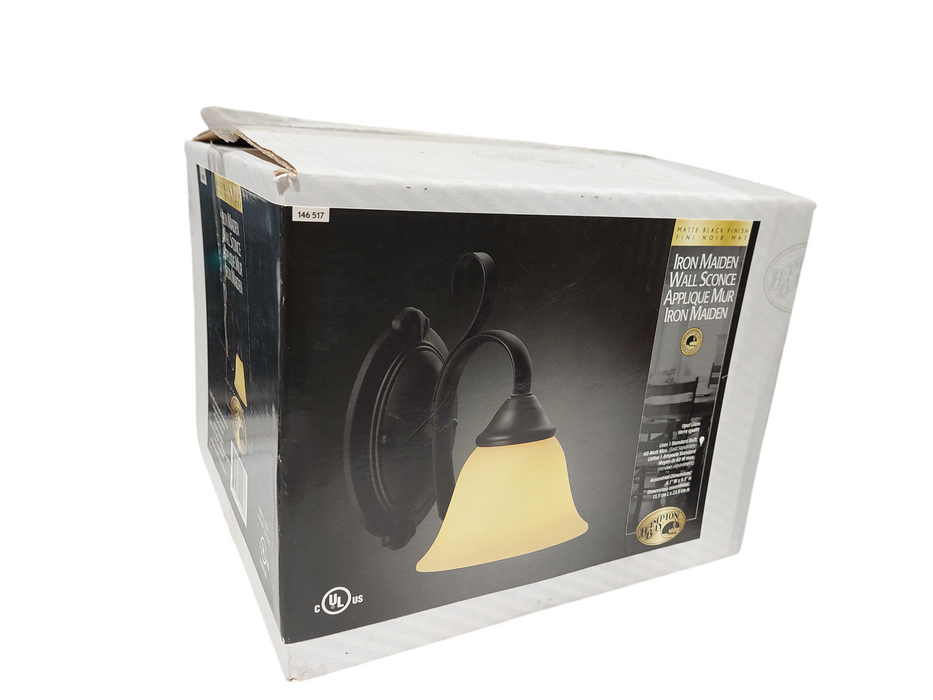 Iron Maiden Wall Scone Hampton Bay Light Matte Black Opal Glass  =