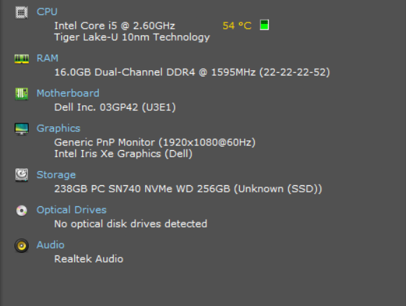 Dell Latitude 3520, i5-1145G7 2.60GHz, 16GB DDR4, 256GB NVMe, 65W AC  Lap200
