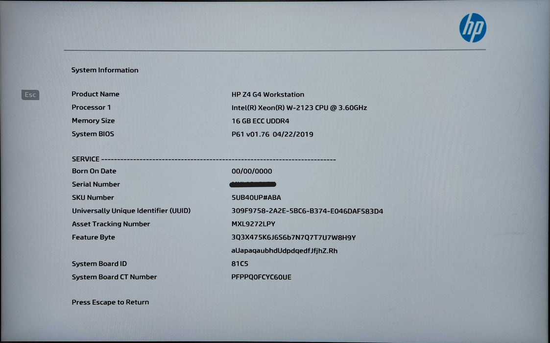 HP Z4 G4 Workstation, Xeon W-2123 3.60GHz, 16GB DDR4, K2000 GPU