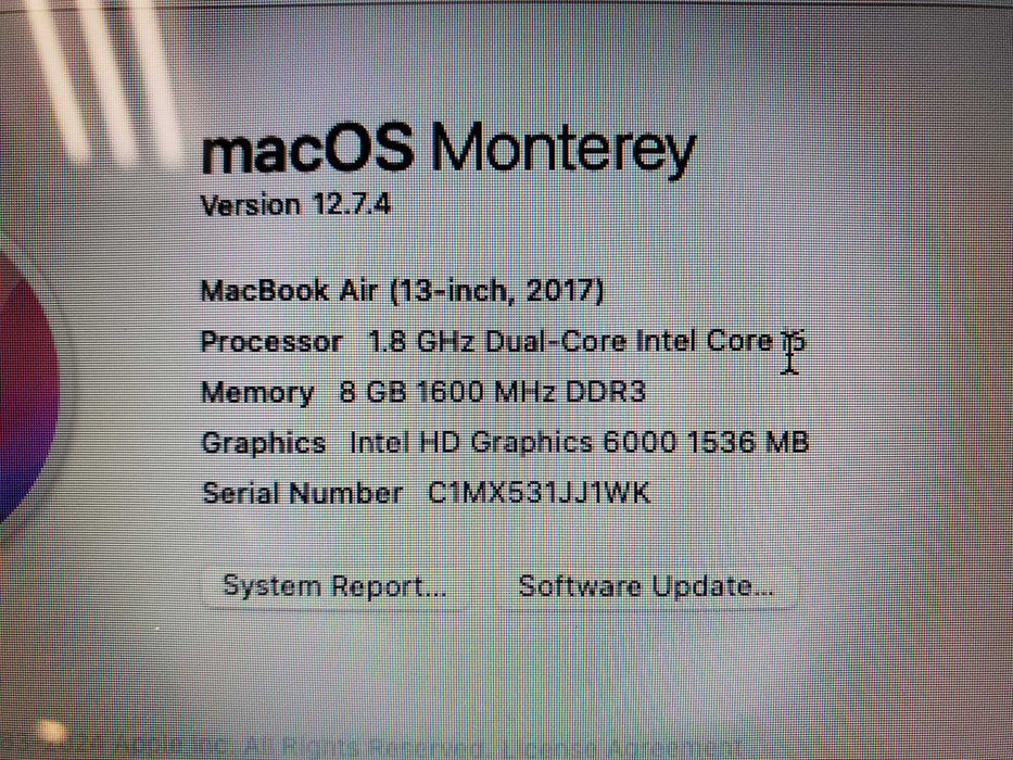 Apple MacBook Air A1466 2017 13.3" I5- 1.8GHz 128GB 8GB Monterey  Lap200