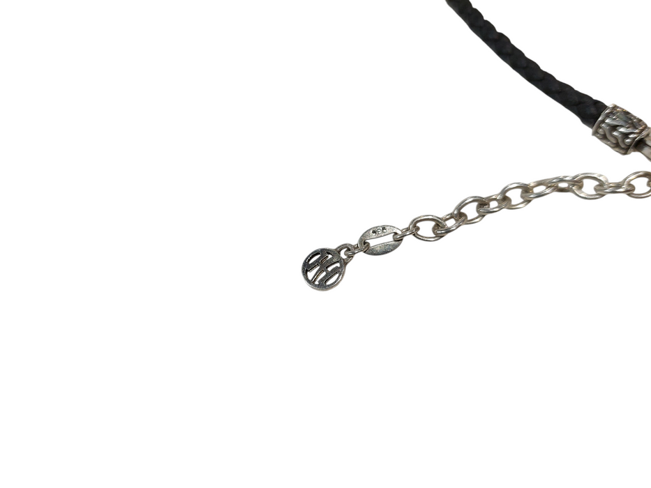 John Hardy Jewelry Necklaces Black Woven Leather .925 Silver 32 Gram Chain  =