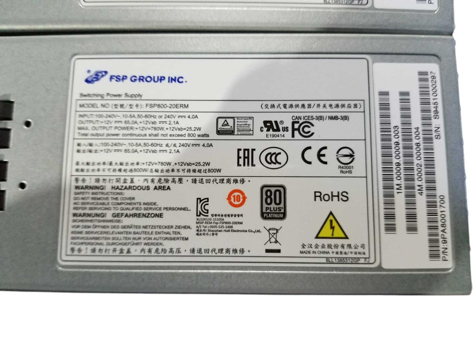 Lot 2x FSP GROUP FSP800-20ERM 800W POWER SUPPLY P/N 9PA8001700
