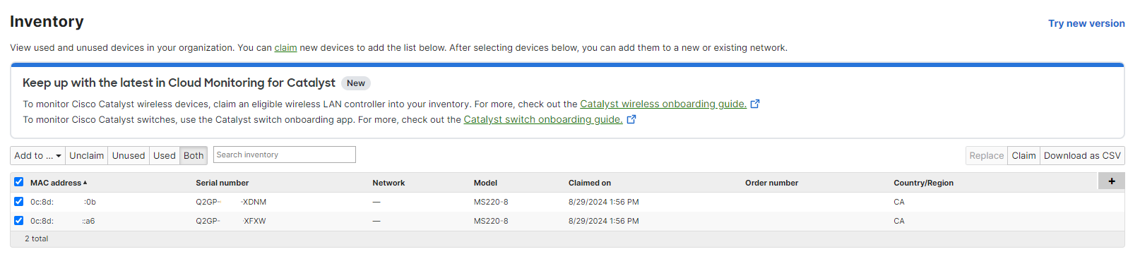 Cisco Meraki MS220-8-HW 8 Port Cloud Managed Switch, Unclaimed !