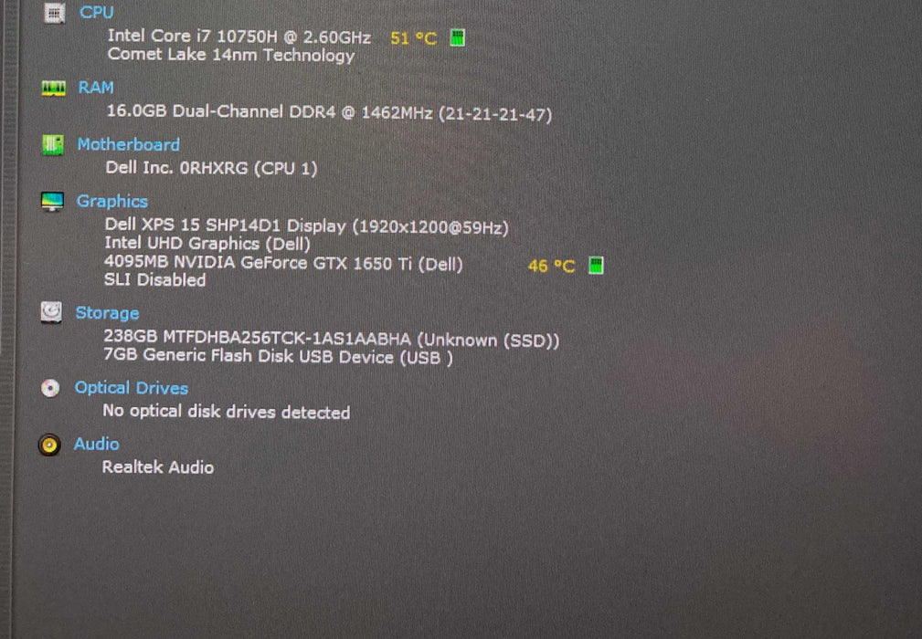 Dell XPS 15 9500 i7-10750H GTX1650Ti 4GB GPU 16GB RAM 256GB SSD READ!  Lap200