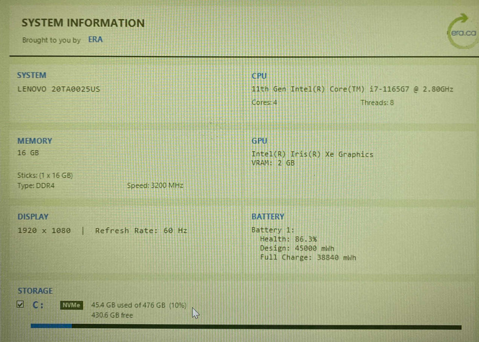 Lenovo ThinkPad E14 gen 2 Core i7-1165G7@2.80GHz 16GB RAM 512GB SSD  Lap200