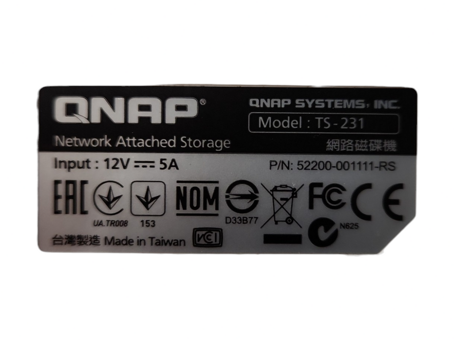 QNAP TS-231, 2 Bay NAS with 2x 1TB HDDs, No Power adapter