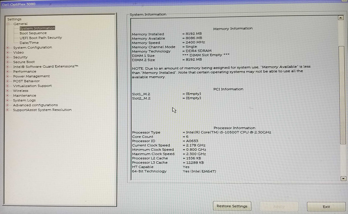 Dell OptiPlex 3080 USFF Intel i5-10500T CPU 2.30GHz 8GB RAM - No HDD Q