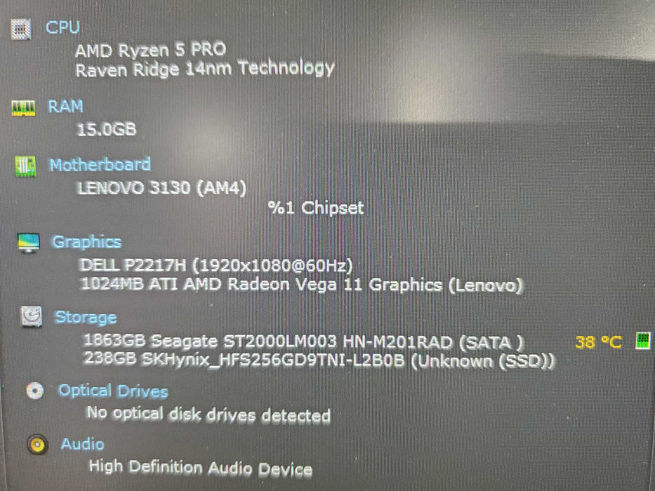 LENOVO ThinkCentre M715q Ryzen 5 PRO 2400GE 16GB RAM 256NVME 2TB HDD wifi Q