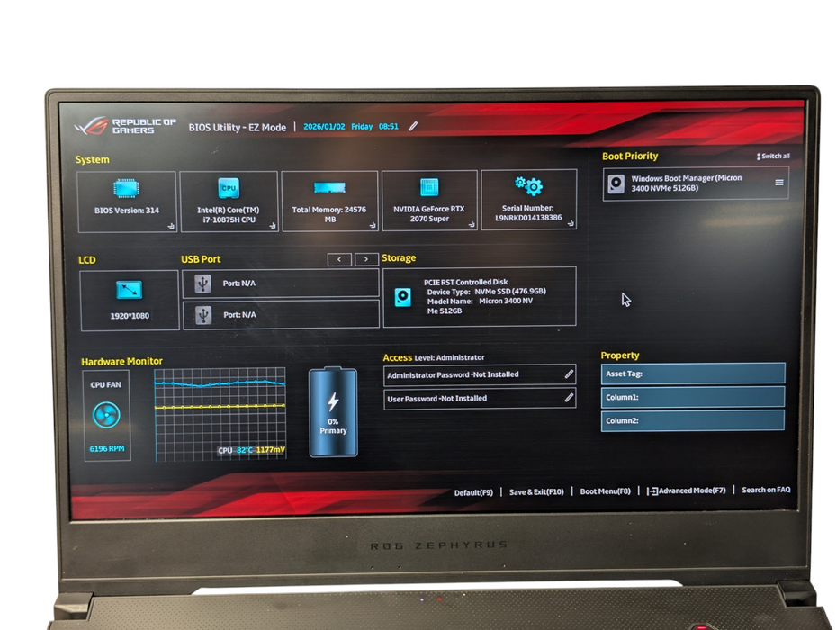 ASUS ROG Zephyrus GX502L Intel Core i7-10875H 24GB RAM 512GB NVMe READ  - Lap200