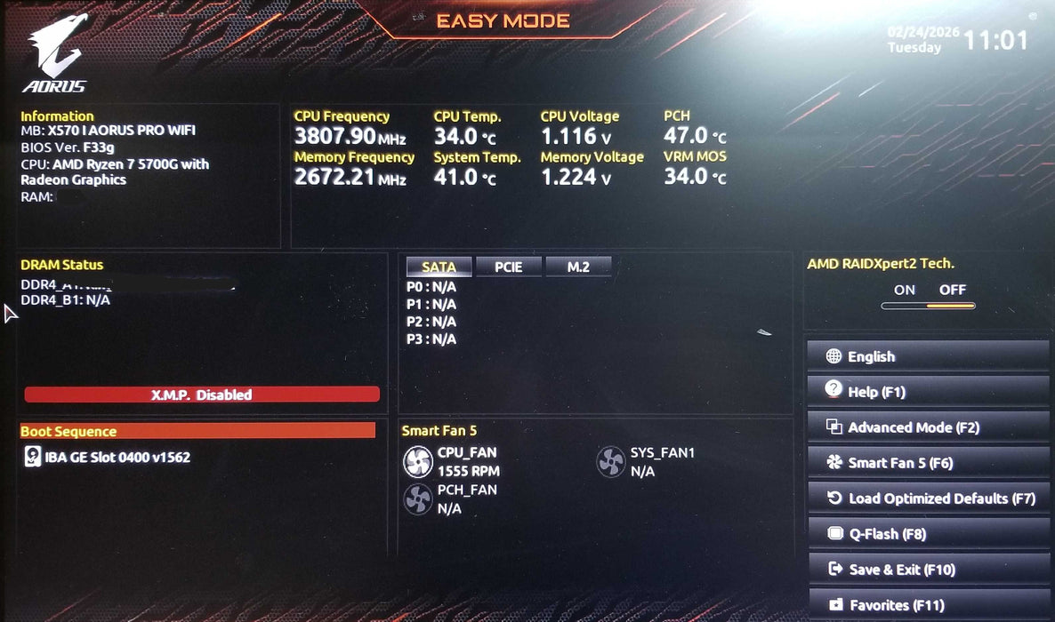 Gigabyte X570 I AORUS PRO WIFI MotherBoard w/ AMD Ryzen 7 5700G *READ*