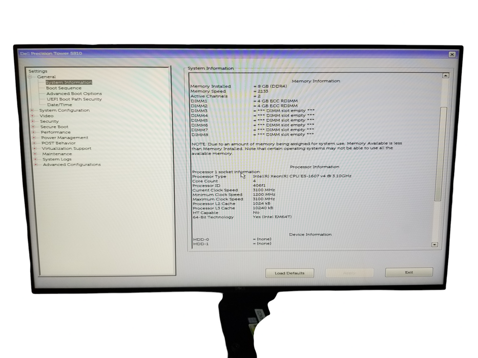 Dell Precision Tower 5810 Xeon E5-1607 v4 3.10GHz 8GB DDR4 NO HDD / NO OS