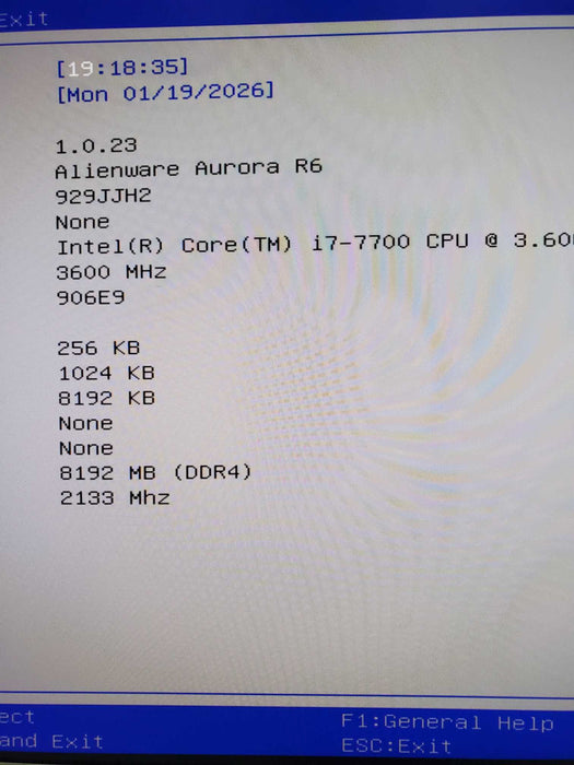 Dell Alienware Aurora R6 Intel i7-7700 @ 3.60Ghz 8GB GTX1060 NO HDD NO OS