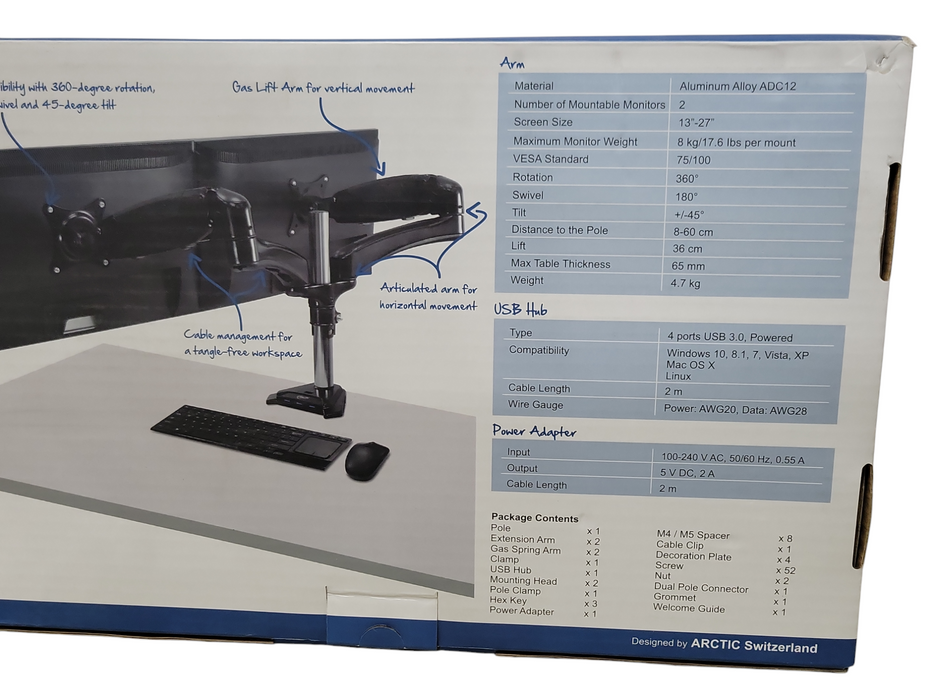 Arctic Z2-3D Dual Monitor Arm AEMNT00038A for 3D-Flexibility 13-27" 16Kg _