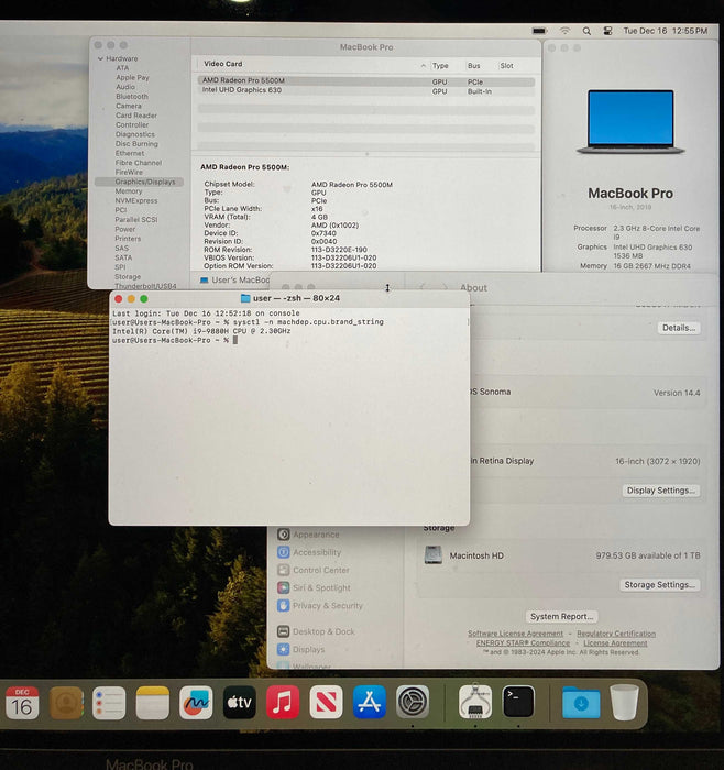 Apple MacBook Pro 16" 2019 i7-9880H Radeon Pro 5500M 4GB GPU 16GB 1TB READ