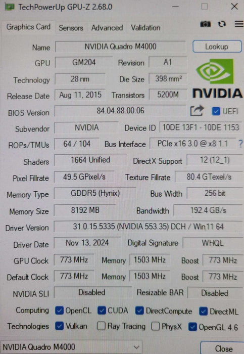 Nvidia Quadro M4000 8GB GDDR5 4x DisplayPort PCIe Graphics Card _