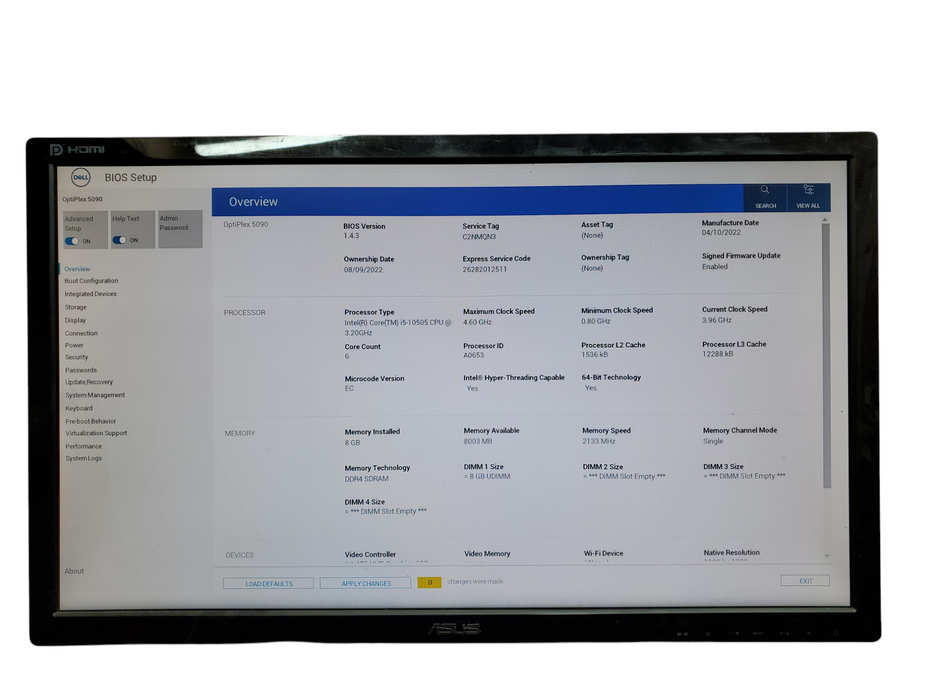 Dell OptiPlex 5090 SFF, i5-10505@3.20GHz, 8GB DDR4, 256GB NVMe, No OS