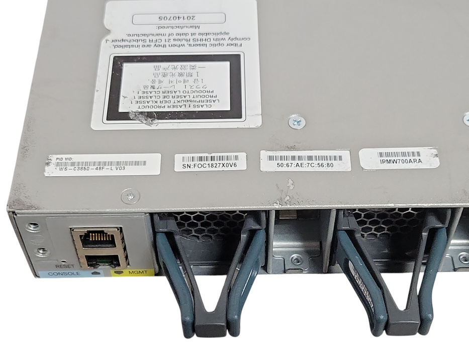 Cisco WS-C3850-48F-L 48 Port PoE+ Gigabit Switch w/ C3850-NM-2-10G, 1x PSU _