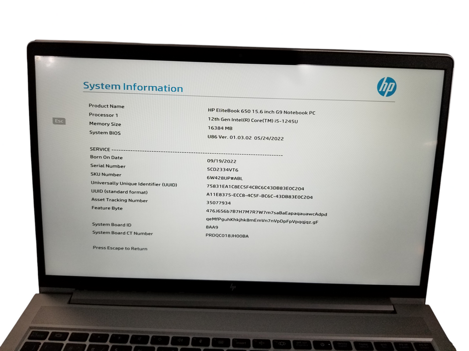HP EliteBook 650 G9 Core i5-1245U@1.60GHz vPRO 16GB DDR5 256GB SSD *READ*  Lap200