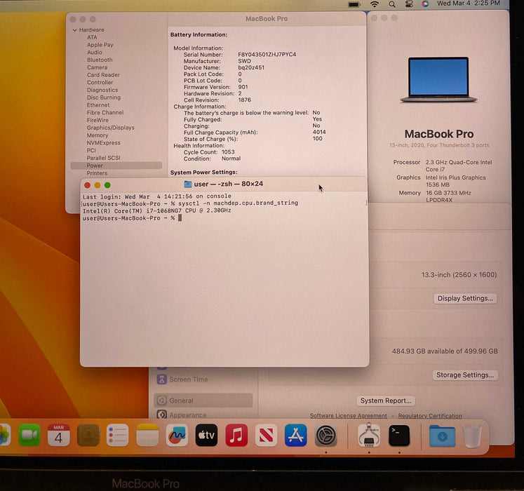 Apple MacBook Pro 13" 2020 i7-1068NG7 16GB 512SSD No Power Adapter